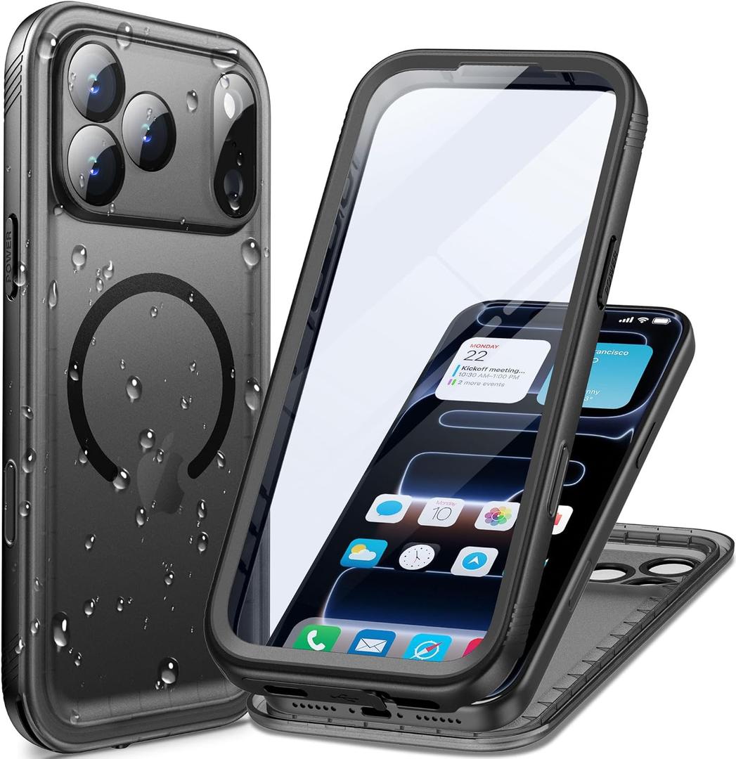Cozycase for iPhone 17 Pro Max Waterproof Shockproof Dust Proof Case [Compatible with MagSafe] - Heavy Duty/Full Body/Military/Rugged Hard Built in Screen/Camera Protector with Lanyard Frosted Black