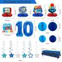 Video Game 10th Birthday Decorations for Boys, Blue Level 10 Party Decor Kits for Boy, 10 Years Old Game Supplies - Backdrop Honeycomb balls Hanging Swirls Centerpieces Balloons Tablecloth Cake topper