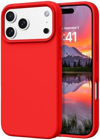 DOMAVER Case for iPhone 17 Pro 6.3'' Smooth Liquid Silicone Soft Gel Rubber Microfiber Lining Cushion Cover Shockproof Protective Phone Cases Compatible with iPhone 17 Pro - Red
