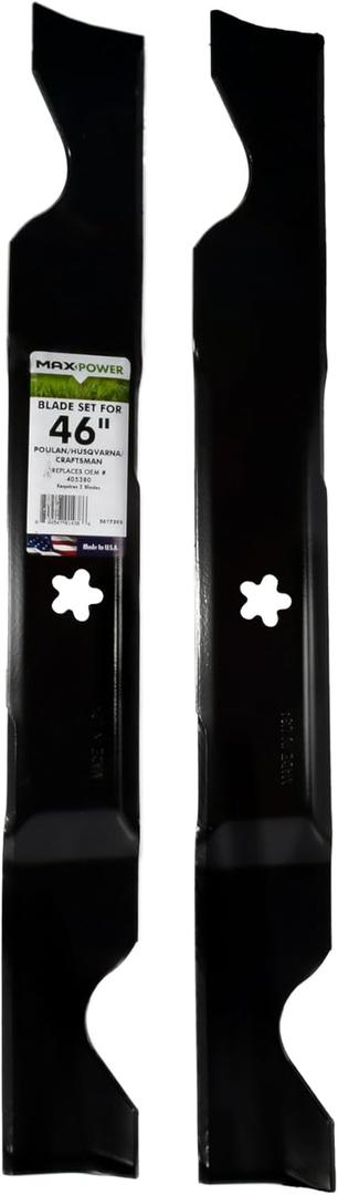 MaxPower 561739B 2 Blade Set for 46" Cut Craftsman, Husqvarna, Poulan Replaces OEM no. 405380, 594892801, 532405380, CMXGZAM110147