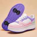 HSQ Fashion Sneaker Roller Skate Shoes for Boys Girls Kids Detachable Wheeled 2 in 1 Skating Shoes with Wheels 36