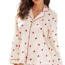 Yiulangde Womens Bow Tie Pajamas Shorts Holiday Pjs Set Long Sleeve Button Up Shirt Ruffle , L