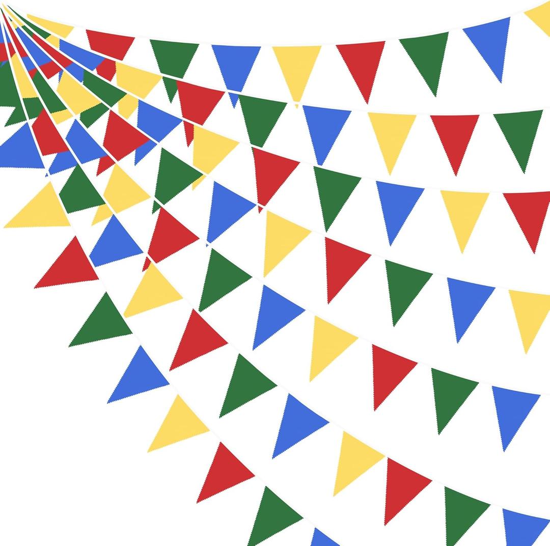 32Ft Super Mario Party Decorations Red Blue Yellow Green Carnival Circus Clown Triangle Flag Pennant Bunting Banner Fabric Garland Streamers for Kids Mario Birthday Baby Shower Outdoor Garden Decor