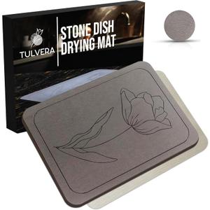 TULVERA Stone Dish Drying Mat for Kitchen Counter – Diatomaceous Earth Drying Mat | FastAbsorbing, Minimalist Design, Durable Diatomite | NonSlip, Heat Resistant, EasytoClean | 16"x12" | USA Brand
