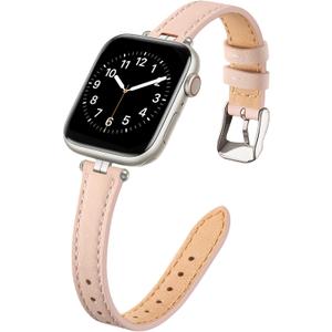 STIROLL Thin Leather Band Compatible with Apple Watch Bands 41mm 40mm 38mm 42mm,  Women, Stylish Top-Grain Leather Strap Slim Wristband for iWatch SE3/2/1 Series 9 8 7 6 5 4 3 2 1, Pinksand/Starlight, Size: 38mm 40mm 41mm 42mm(series 12 11 10)
