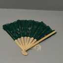 Happy Feather Lace Fan with Folding Handheld, Embroidered Flowers Pattern Hand Fans for Wedding Bridal Tea Dancing Party -Green (Greem)