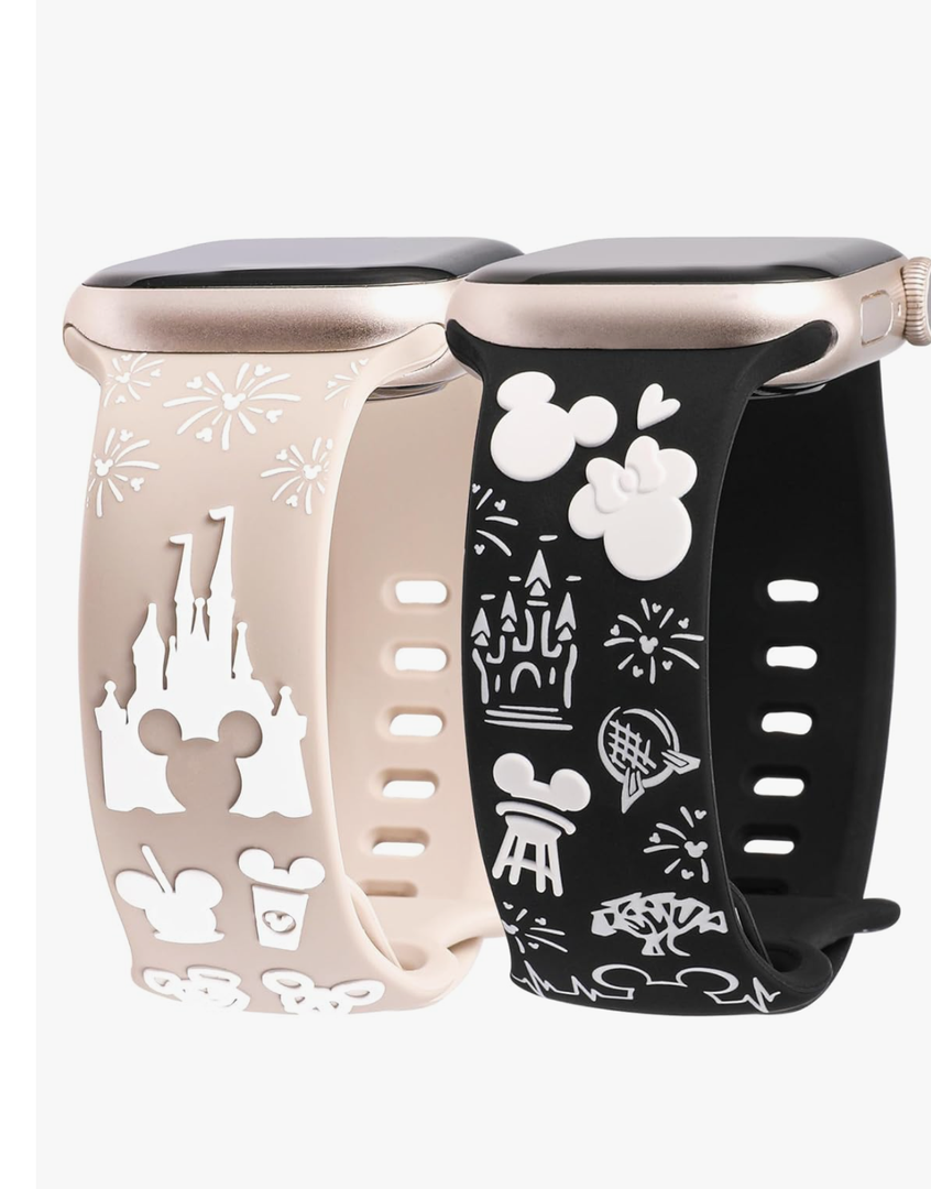 2 Packs Cartoon 3D Raised Band Compatible with Apple Watch Band 49/46/45/44/42/41/40/38mm Women Two-Tone Cute Soft Silicone Sport Strap for iWatch SE Series 10/9/8/7/6/5/4/3/2/1/Ultra(1/2)