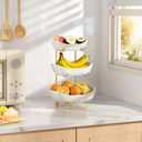 3 Tier Ceramic Fruit Bowl for Kitchen Counter Fruit Basket with Gold Metal Stand, Fruit Holder for Snacks, Nuts, Cakes, Desserts, Bread, Candy Storage