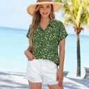 Bebonnie Formal Blouses for Women Elegant: Women's Button Down Shirts Short Sleeve - Wedding Blouses for Women Elegant - Bohemian Beach Vacation Dressy T Shirts Floral Chiffon Tunics Multi Green M (M)