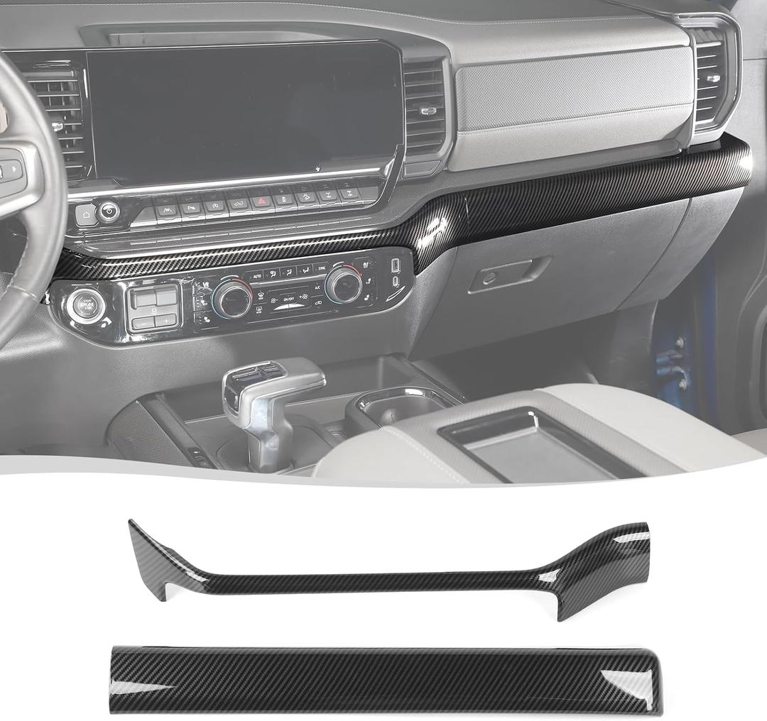 Voodonala Carbon Fiber Center Console Dash Trim Cover Compatible with Chevrolet Silverado Interior Accessories 2022-2024