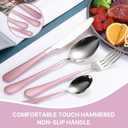 24 Pieces Flatware Set, Caliamary Stainless Steel Flatware Set with Silverware Holder Spoons Forks Knives,Utensils Set Service for 6,Gold Mirror Polished and Matte Pink Painted (Pinkish Silver)