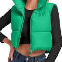 Cityork Women's Cropped Puffer Vest Sleeveless High Stand Collar Crop Outerwear Zip Up Warm Padded Gilet (XS)