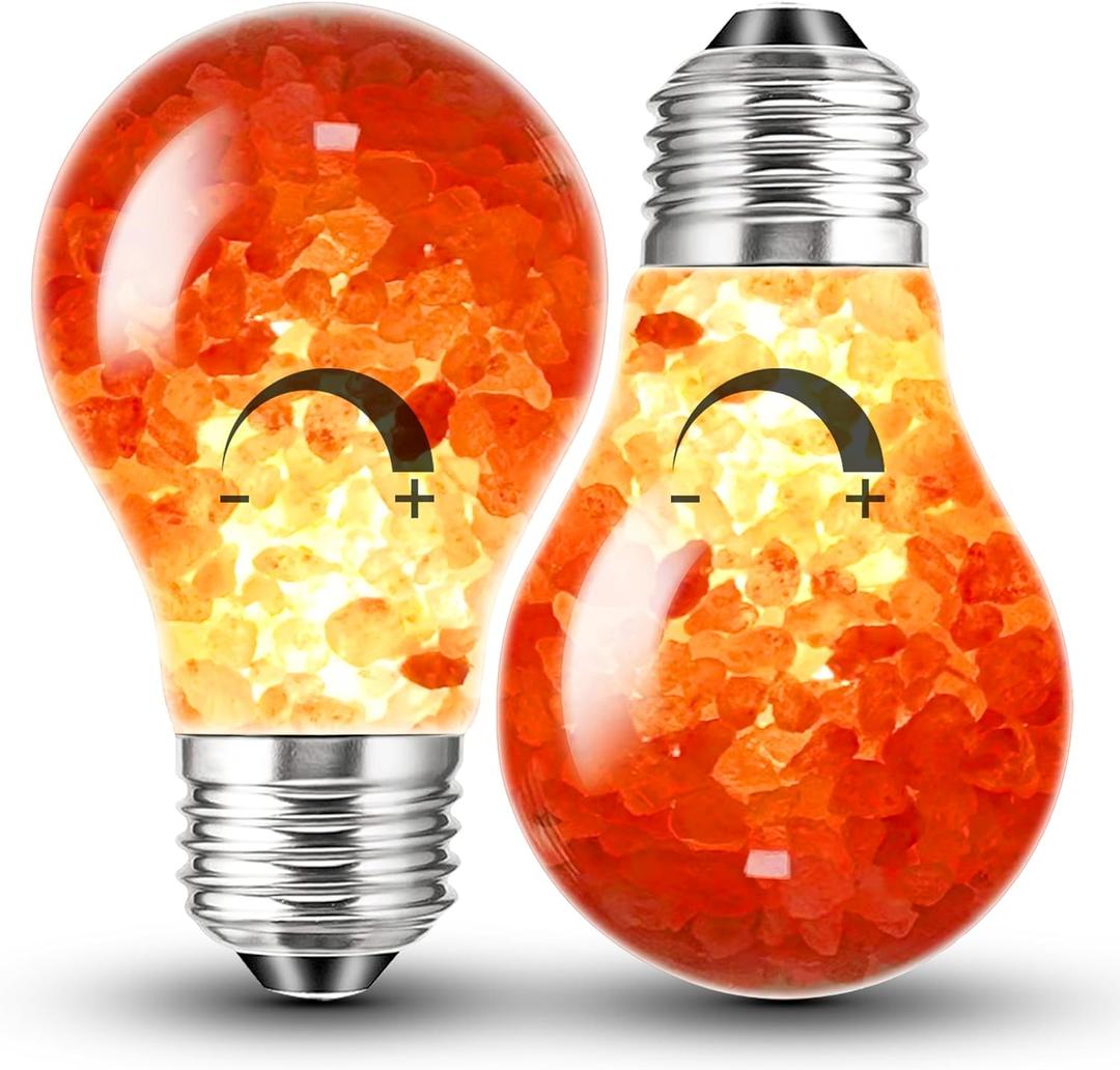 Dimmable Himalayan Salt Lamp LED Light Bulbs, E26 2200K Warm Amber Pink Night Light, 6W Mood Lighting, E26 A60 Salt Rock Stress Relief Bulbs for Bedroom, Decor, Sleep Light, 2pack