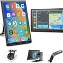 Portable CarPlay Screen for Car Wireless Car Play & Android Auto Touch Screen,7" HD,Landscape&Portrait,1080P Backup Camera GPS Navigation Music Voice Control Bluetooth AUX FM for All Vehicles