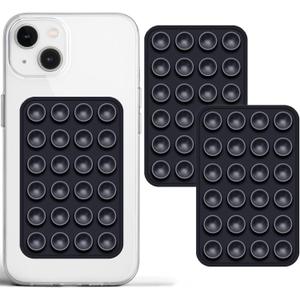 PKYAA 2 Pack Silicone Suction Phone Case Adhesive Mount, Strong Grip Holder for Selfies and Videos, Hands-Free Sticky Phone Grip for iPhone and Android, 2.17" x 3.15" (Black)