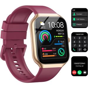 Smart Watch for Women Men, 1.96"HD Smartwatch (Answer/Make Call) with Heart Rate/Sleep Monitor/Spo2/Pedometer, 2025 Fitness Watch 113+ Sport IP68 Waterproof, Activity Tracker for Android iOS Red (Claret)