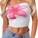 Trendy Queen Womens Tube Tops Going Out Summer Y2k Bandeau Trendy Crop Sleeveless Strapless Cute Teens 2025 Corset Floral (Large, Flower)