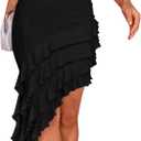 ZESICA Women's 2026 Summer Strapless Bodycon Tube Dress Sexy Off Shoulder Mesh Irregular Ruffle Backless Party Midi Dresses (Black, XL)