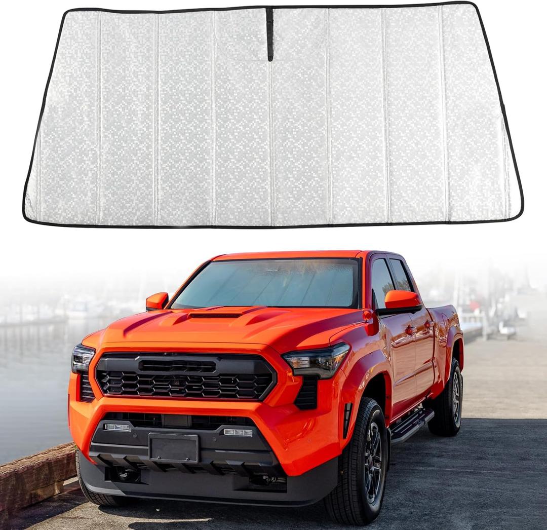 Trumgeta Custom Fit Windshield Sun Shade Fit for Toyota Tacoma 2024 2025 2026, Complete Light & UV Blocking Foldable Sunshade 4th Gen Tacoma Accessories