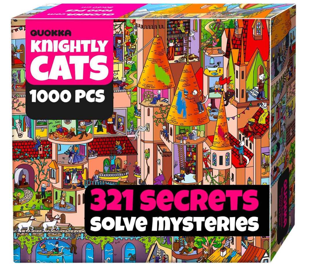 QUOKKA 1000 Piece Jigsaw Puzzle for Adults Knightly Cats – Premium Box Packaging with Extra Fun Challenges - Whimsical Cat Puzzle - Perfect for Relaxation & Creativity & Gift Giving