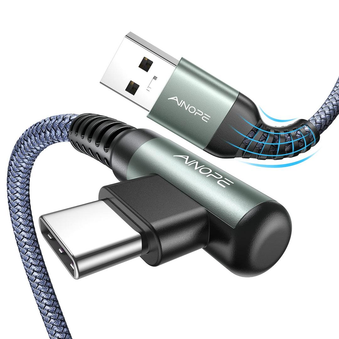 AINOPE USB Type C Cable [2-Pack, 1.6ft] 3.1A Type C Charger Fast Charging Right Angle, Durable Nylon Braided USB C Cable, Smartphone 