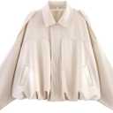 Womens Faux Suede Bomber Jacket Casual Lapel Pilot Cropped Coat Oversized Motorcycle Jackets 2025 Outerwear (L)