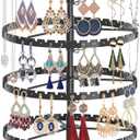 LASZOLA 6 Tier Black Earring Holder Organizer Tree Women Display Storage for Stud and Hoop, Large Cool Rotating Clip Stand for Pierced and Dangle Earring, Vertical Metal Tower Carousel with 480 Holes