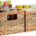Bagnizer Hand-woven Water Hyacinth Baskets, Pantry Organizers and Storage with Handles, Decorative Wicker Baskets for Organizing Shelves, Laundry (10x8.5x7in 2-Pack, Natural Hyacinth)