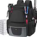 Piscifun Fishing Backpack with 2 Rod Holders & 4 Tackle Boxes, Large Tackle Storage Bag With Rain Cover for Fishing Gear (Black)