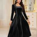 BeryLove Women Velvet Dress Cocktail Party Evening Dresses Long Sleeve Wedding Guest Formal Dresses (Black, XXL)