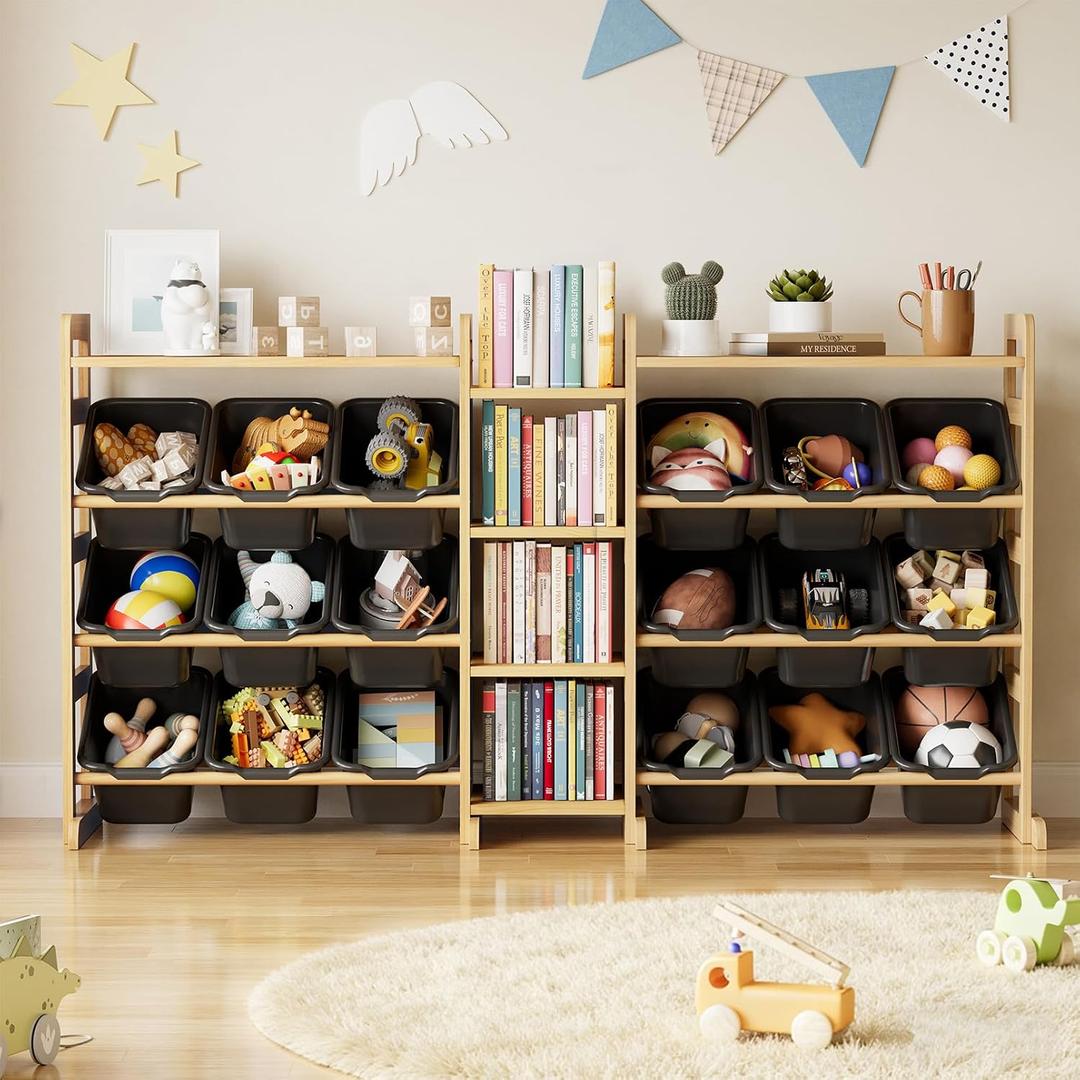 SpaceAid Large Toy Storage Organizer with 6 Shelves and 18 Bins, Book Shelf Organizers Storage Bookshelf, Kids Bin Shelf Box Bookcase for Bedroom Playroom Organization Room Decor, True Black