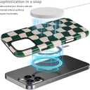 Fiyart Designed for iPhone 16 Pro Max Case Cute Trendy Aesthetic Checkerboard Pattern Compatible with MagSafe Checkered for Women Girls Hard Phone Shockproof Cover 6.9",Green Checkered