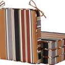 Outdoor 18 inch Square Patio Dining Chair Pads – Comfortable Fiber-Filled Seat Cushions with Ties, Reversible Polyester Fabric - Brick Stripe, Set of 4