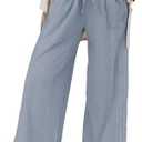 Hixiaohe Women's Casual Wide Leg Sweatpants High Waist Baggy Acid Wash Pants Drawstring Athletic Palazzo Pants with Pockets, Size S, Blue