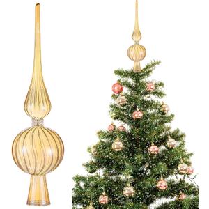 Gejoy Mercury Glass Finial Christmas Tree Topper 12 Inches Vintage Spherical Xmas Tree Topper Mid Century Christmas Ornament for Home Xmas Holiday Party Decorations (Amber)