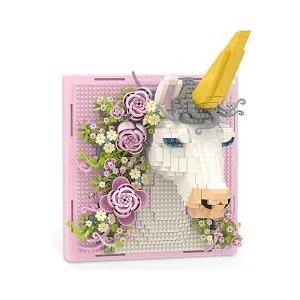 Pink Flowers Unicorn Animal 3D Wall Art Micro Mini Building Blocks Set, Unique Home Wall Decor or Table Display, No Compatible with Lego, Ideal Gift Toy for Adults & Boys Girls 14+ (1349 PCS)