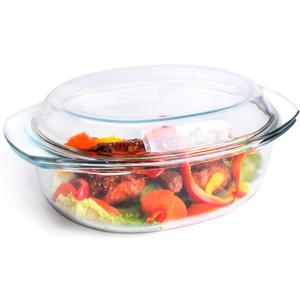 Oval Tempered Glass Casserole Dish, Tough Glass Casserole Baking Dish with Glass Cover Oven, Freezer and Dishwasher Safe.- 3.5 Liter
