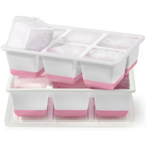 Large Ice Cube Trays 2 Pack, Easy Release 2.4" Big Ice Cubes, Stackable Ice Trays for Freezer, Silicone Cocktail, Whiskey Ice Cubes Mold with Lid, Dishwasher Safe - BPA Free (Pink)
