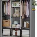 UDEAR Portable Wardrobe Closet Clothes Organizer No-Woven Fabric Cover with 6 Storage Shelves, 2 Hanging Sections and 4 Side PocketsGrey