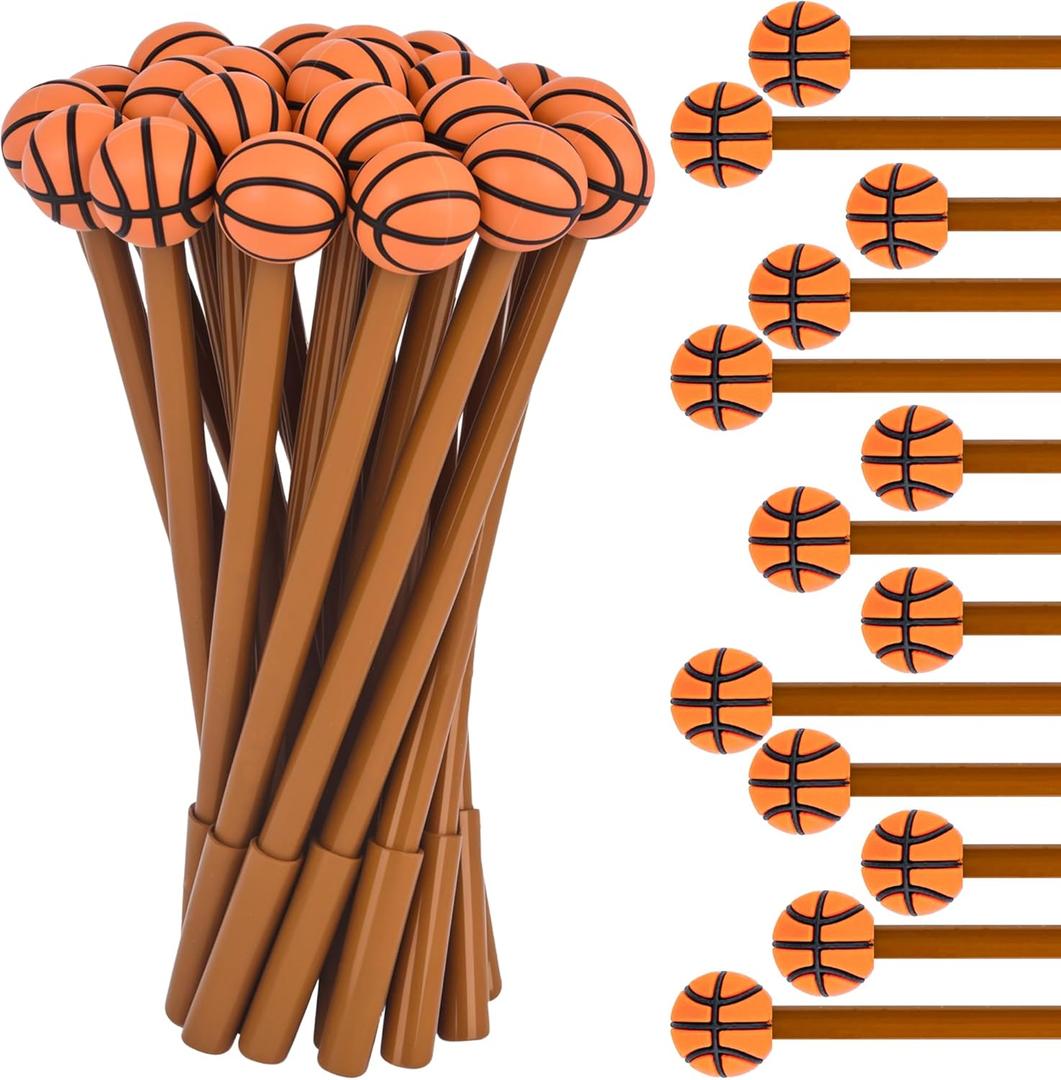 LiYiQ 25 Pcs Basketball Party Favor Cartoon Cute Fun Pens for Kids Kawaii Soccer Shape Gel Black Ink Pen Cute Basketball Pens for School Office Home Student Kids Present
