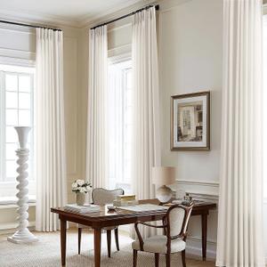 Pinch Pleated Linen Curtains 108 Inches Long for Living Room with Hooks Rings Back Tab Pinch Pleat Drapes for Track System Cream Ivory Light Filtering Semi Sheer 108 Inch Curtains for Dining Bedroom (Natural)