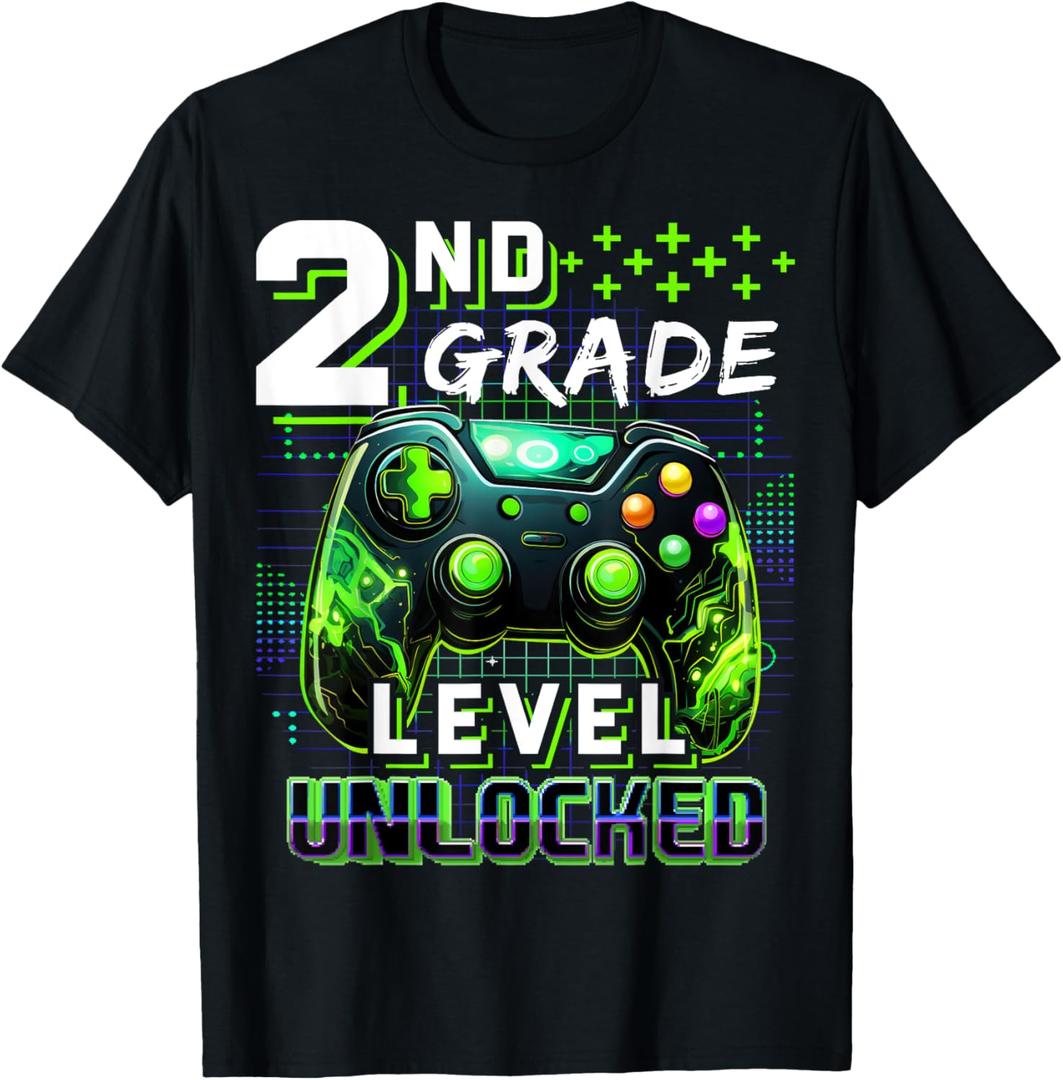 Back to School 2nd Grade Boys Gamer First Day School Level T-Shirt (Small, Black)