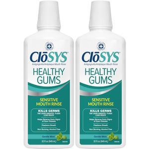 CloSYS Healthy Gums Mouthwash 32 Fl Oz, Pack of 2, Antiplaque, Anti-Gingivitis Mouthwash, Non-Burning, Non-Irritating