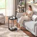 Small Round Side Table, 2 Tiers End Table, Black, 15.8 inches x 15.8 inches x 20 inches
