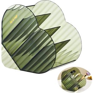 DASITON Large Capacity Makeup Brush Holder Organizer,4 Slot Love Makeup Brushes Cup,Heart shaped Makeup Organizer,for Vanity,Bathroom,Desk Storage Container,Cosmetic Display cases(Clear Green)