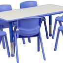 Flash Furniture Emmy Adjustable Classroom Activity Table with 6 Stackable Chairs, Plastic Activity Table for Kids, 23.625" W x 47.25" L, Blue/Gray