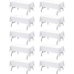 10-Pack White Tablecloths for Rectangle Tables, 60 x 102 Inches, Stain-Resistant Polyester Fabric for 6 Foot Tables - Washable Table Covers for Weddings, Banquets, Birthday, Parties, Events
