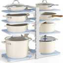 LAMU Pots and Pans Organizer under Cabinet, 8 Tier Heavy Duty Pan Organizers inside Cabinet, Adjustable Pot Rack for Small Kitchen Storage, 15" Height Holds Cast Iron Pans and Skillets White