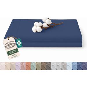 Royale Linens 100% Organic Cotton Twin XL Size Flat Sheet Only - Percale Top Sheets - Twin XL Flat Sheet Sold Separately - Lightweight & Super Soft 100% Cotton Navy Bed Sheets Only (66" x 102" Navy)