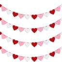 Felt Heart Garland Banner, Pre-Strung | Valentines Decorations | Red Pink White Valentines Banner | Anniversary Wedding Birthday Party Decorations | Outdoor Home Hanging Valentine's Day Decor